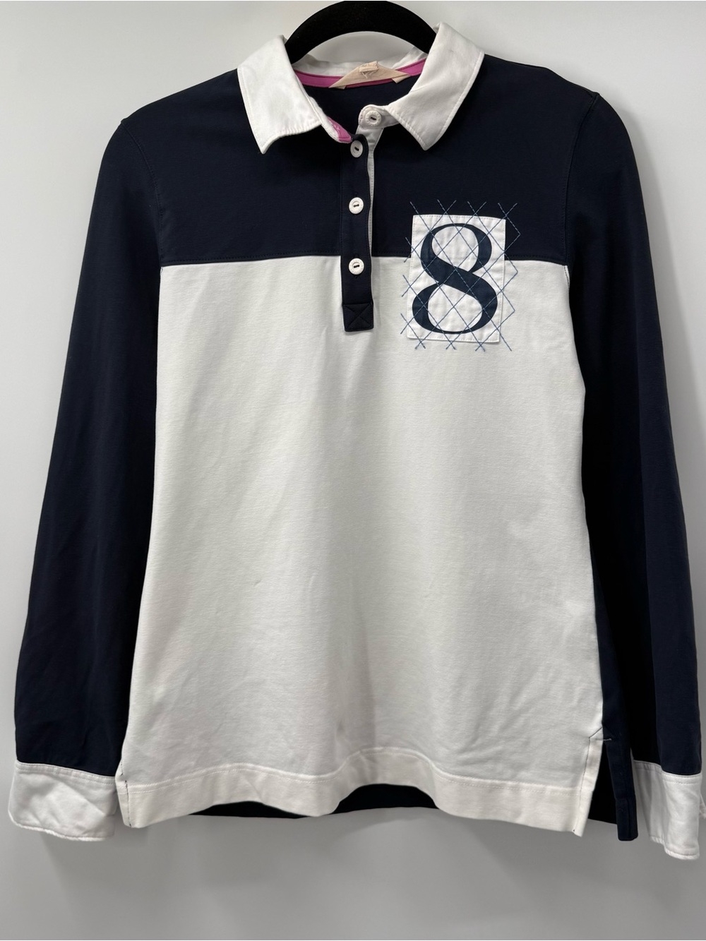 Brooks Brothers Navy & White Long-Sleeve Polo with Number 8